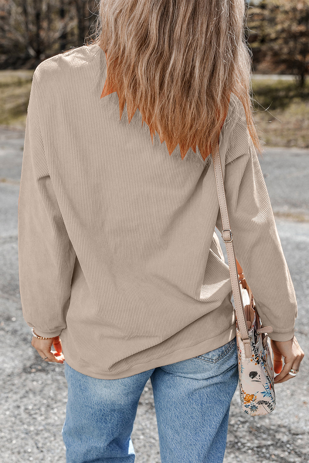 Light Pink Plain Drop Sleeve Crinkle Rib Oversized Sweatshirt