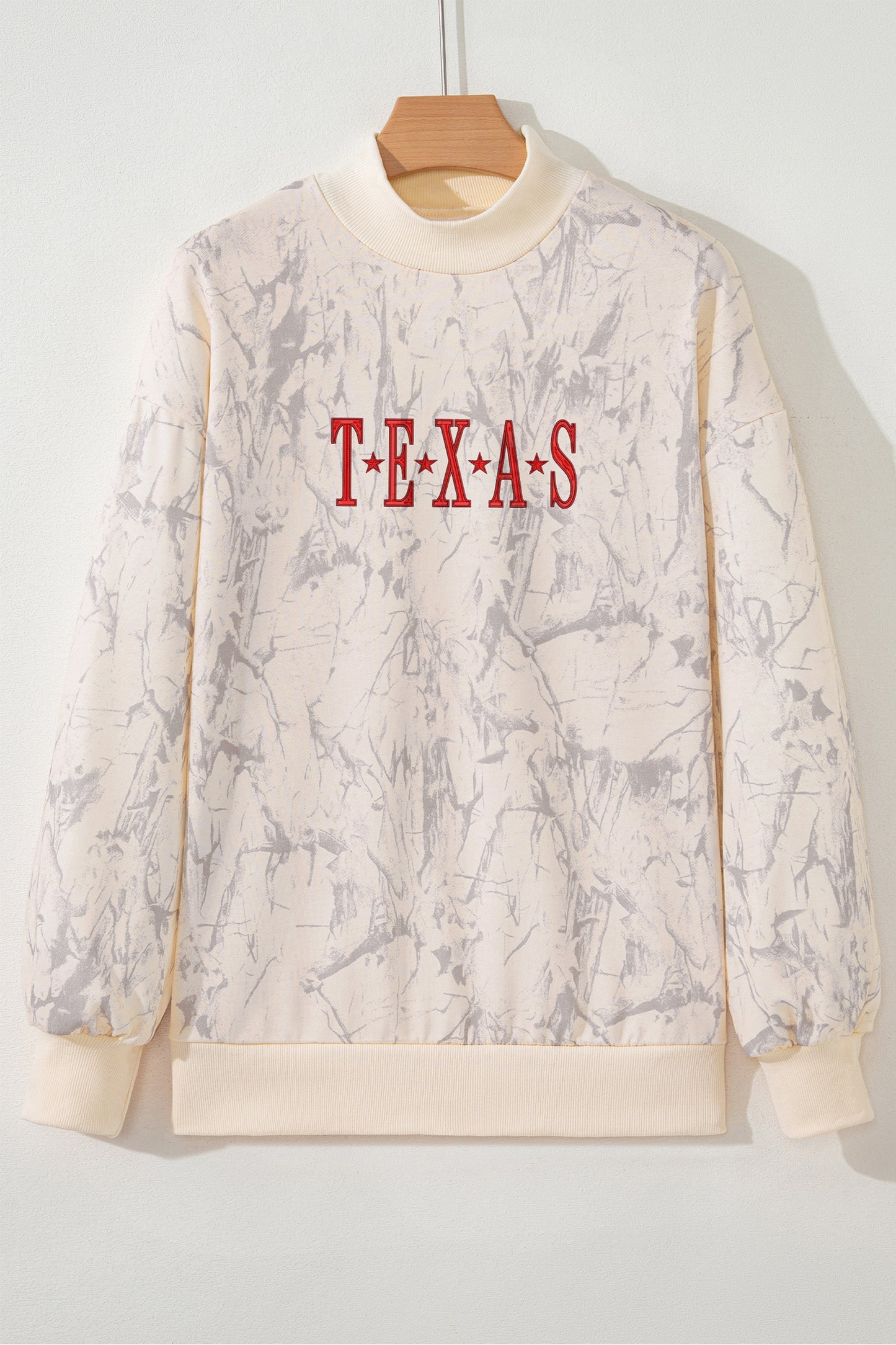 TEXAS Embroidered Camo Mock Neck Sweatshirt