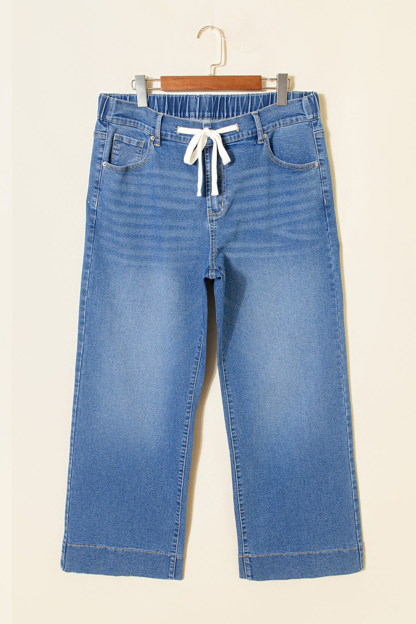 Blue Acid Wash Contrast Lace-up Plus Size Jeans