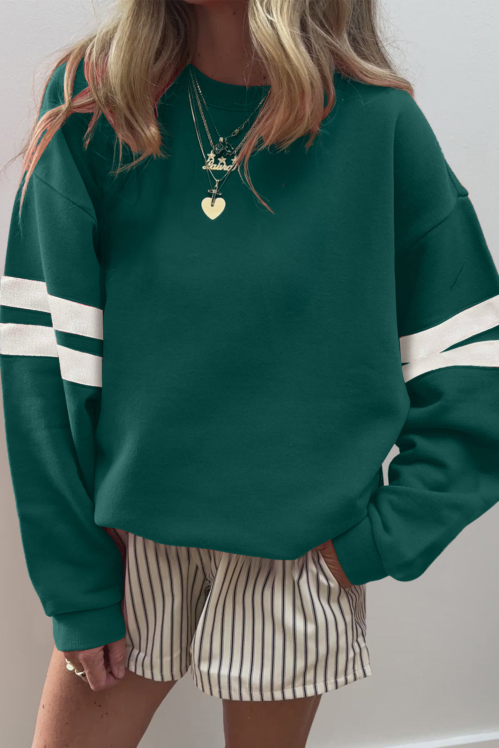 Black Preppy Striped Sleeve Loose Sweatshirt