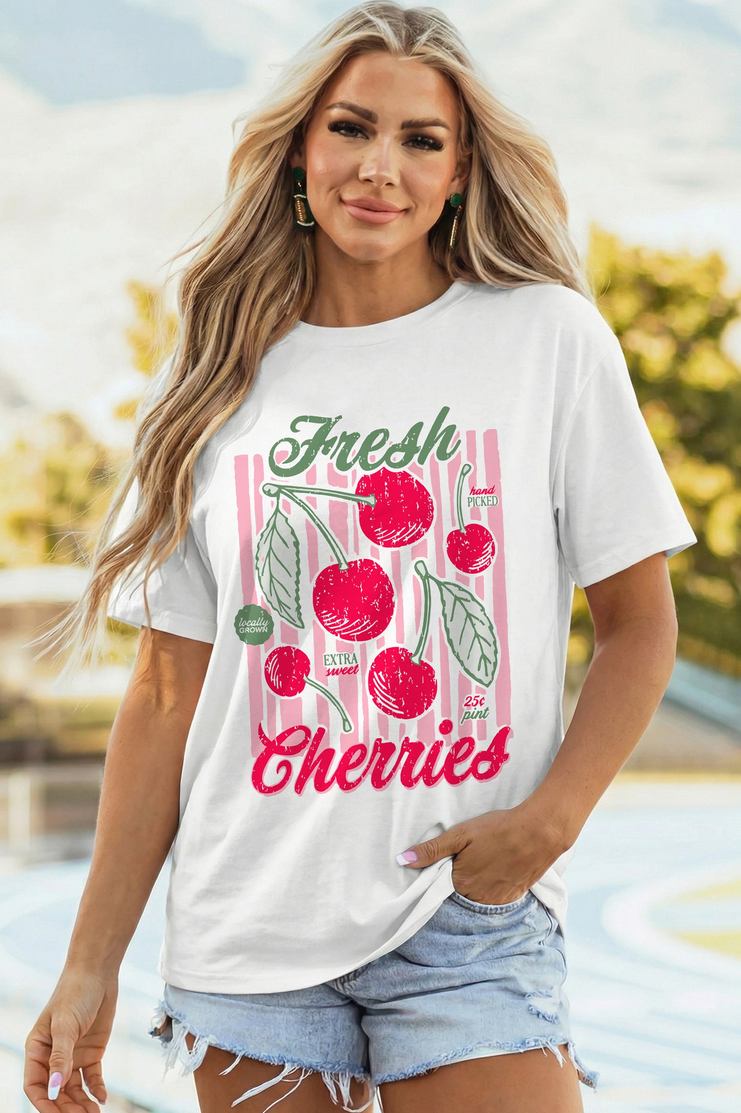 White Vintage Fresh Cherries Graphic Tee
