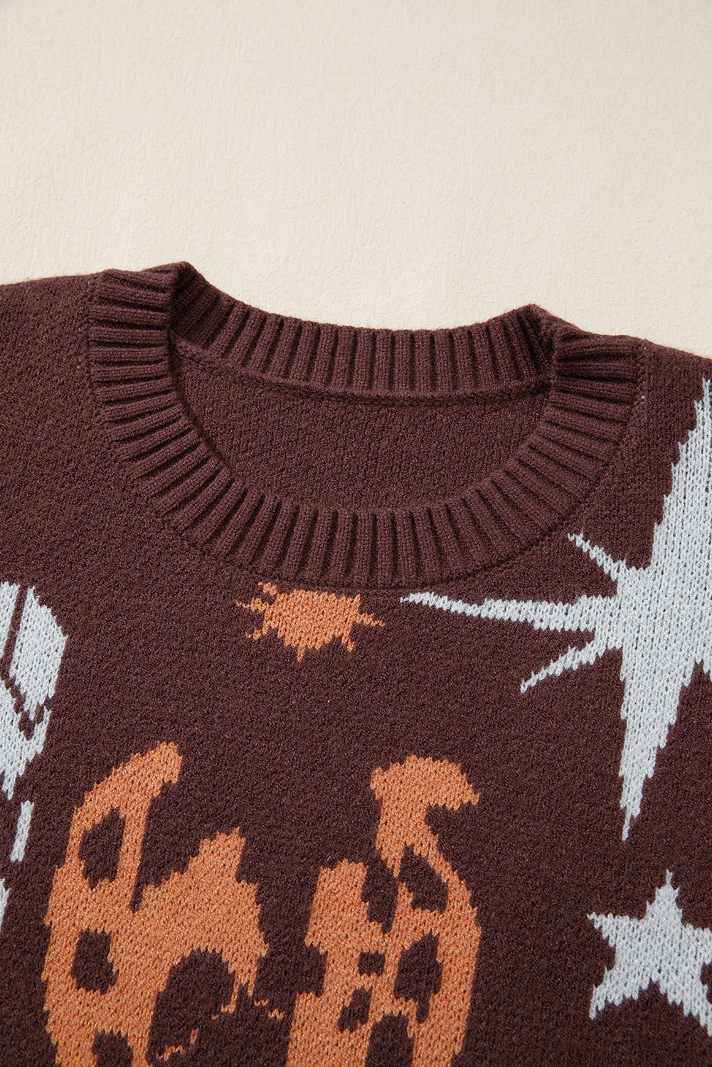 Brown Star Boots Print Cropped Knit Sweater