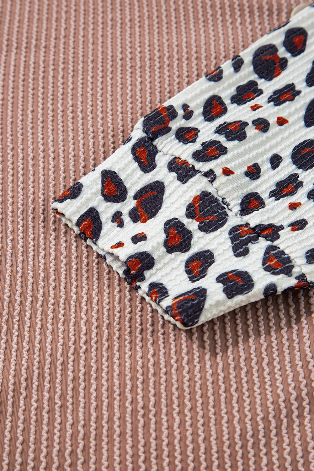 Dark Khaki Leopard Patchwork Twisted Ribbed Casual Shacket