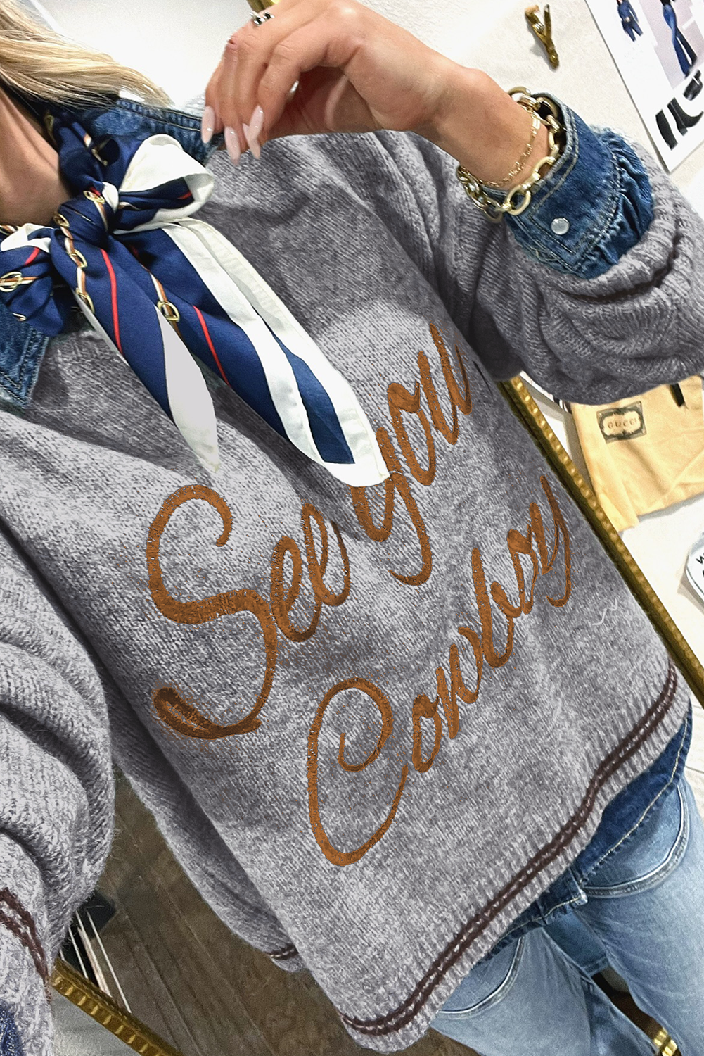 Coffee Letter Embroidered Graphic Sweater