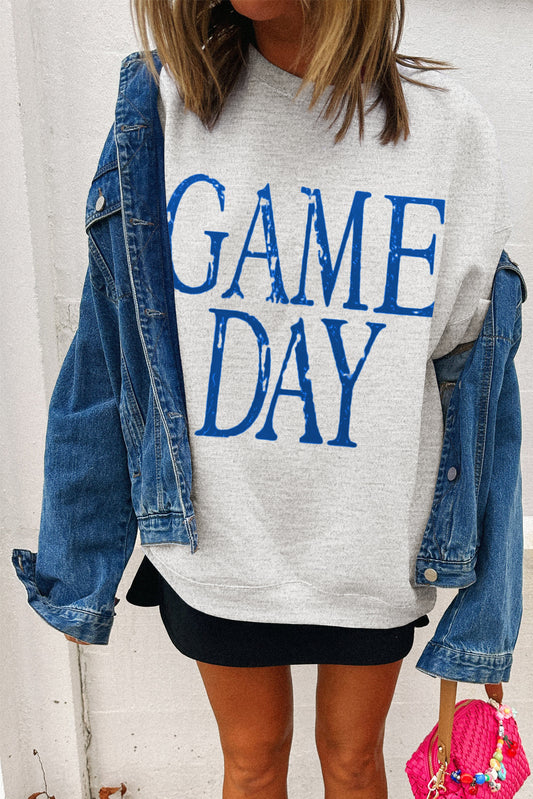 Blue GAME DAY Vintage Washed Letter Graphic Baggy Sweatshirt
