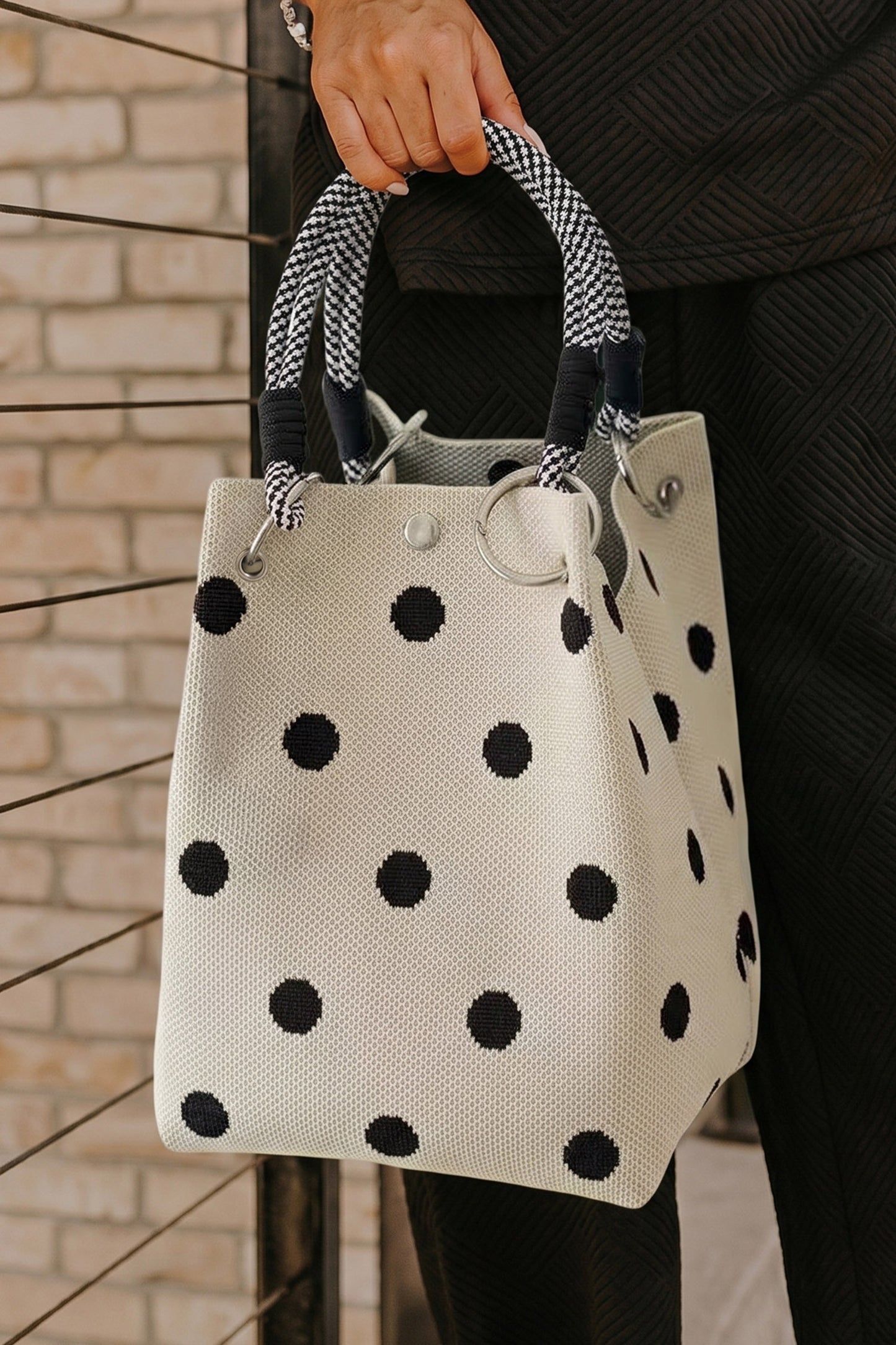 White Polka Dot Rope Handles Durable All Seasons Tote Bag