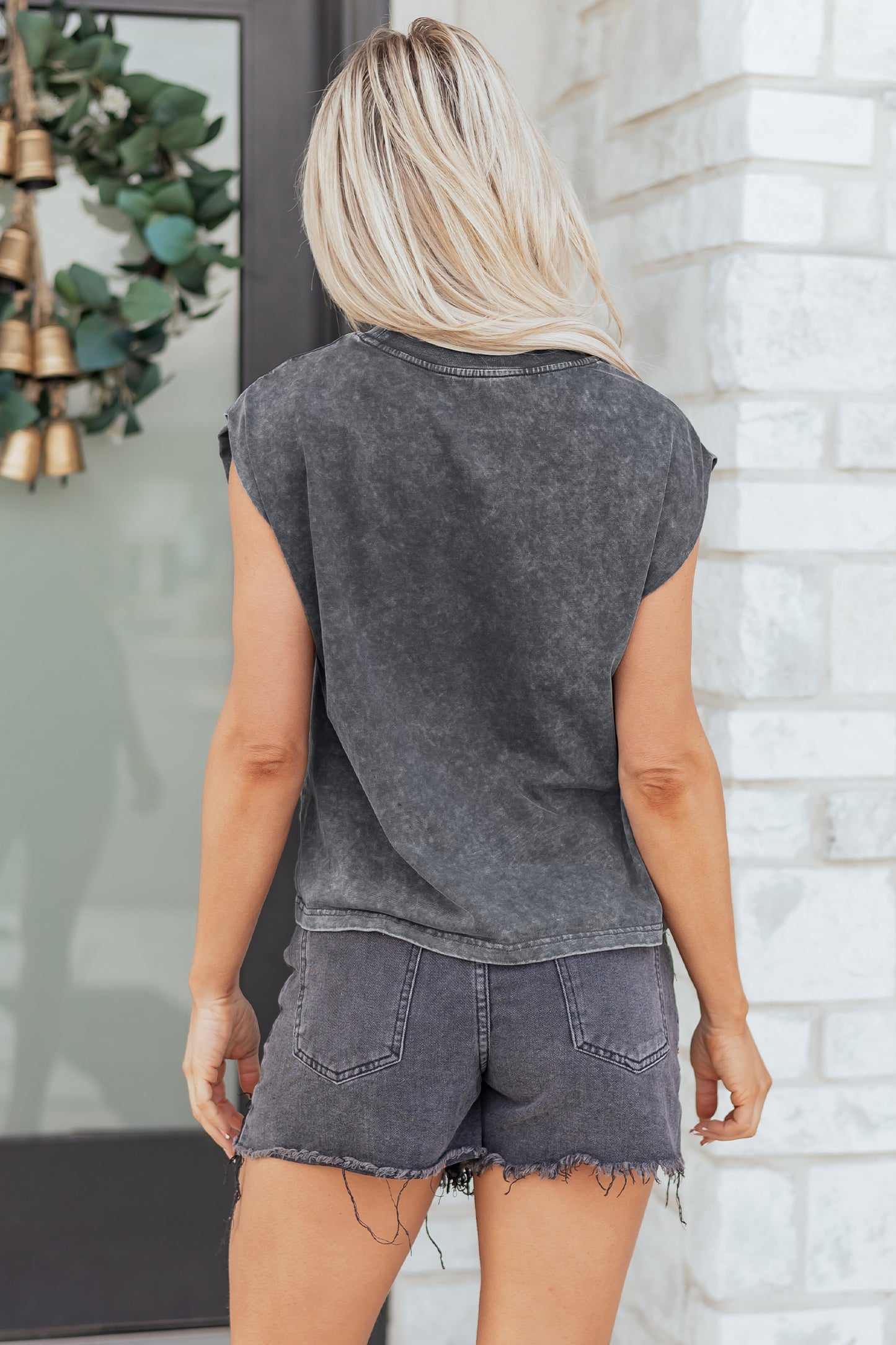 Smoke Gray Cowboy & Beer Western Graphic Mineral Wash Tank Top