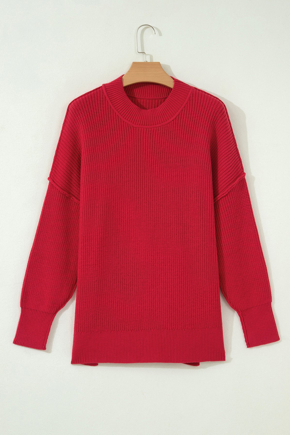 Red Dahlia Long Sleeve Ribbed Knit Stand Neck Regular Fit Sweater