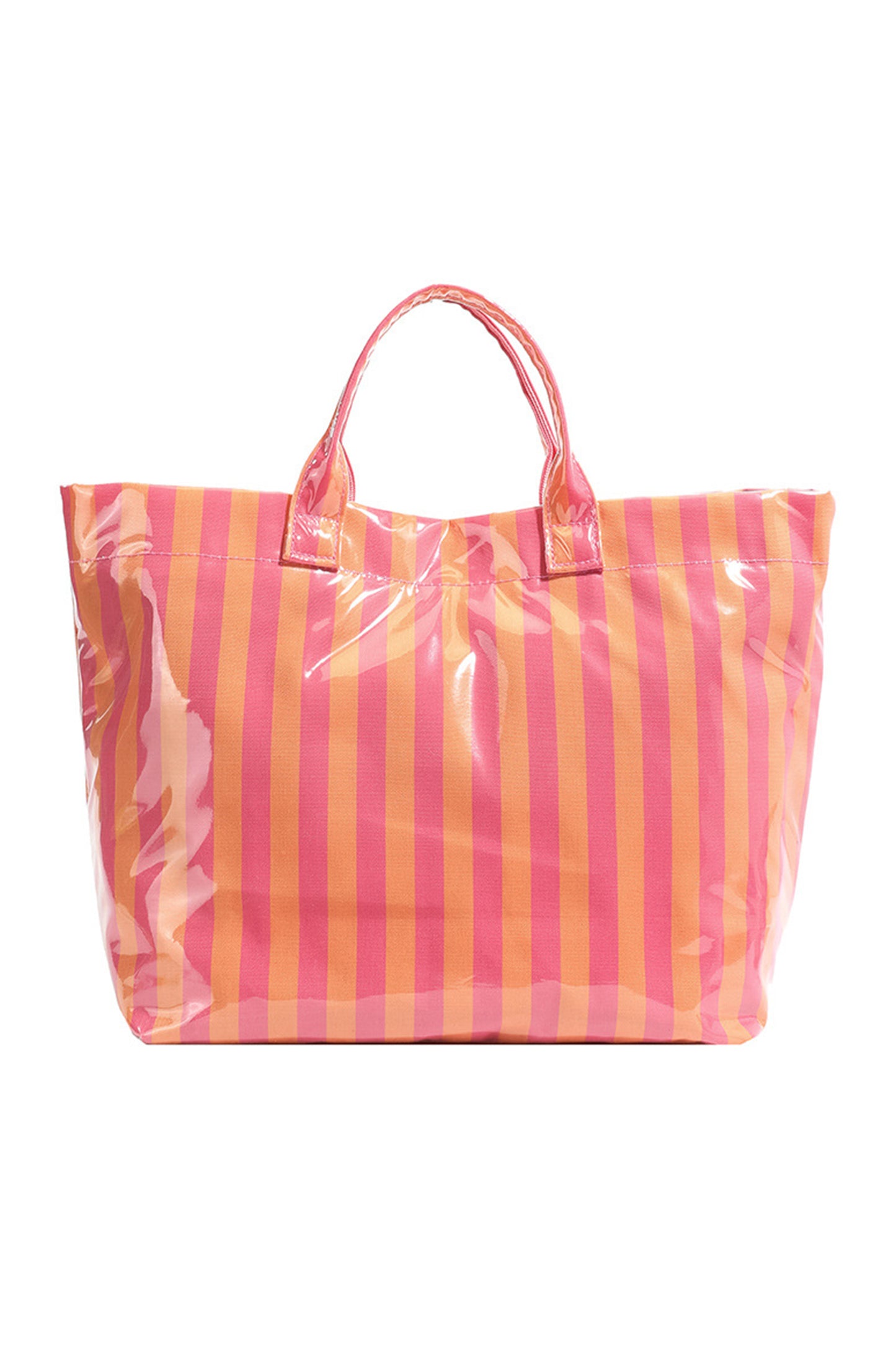 Pink Glossy Striped Vinyl Large Tote Bag