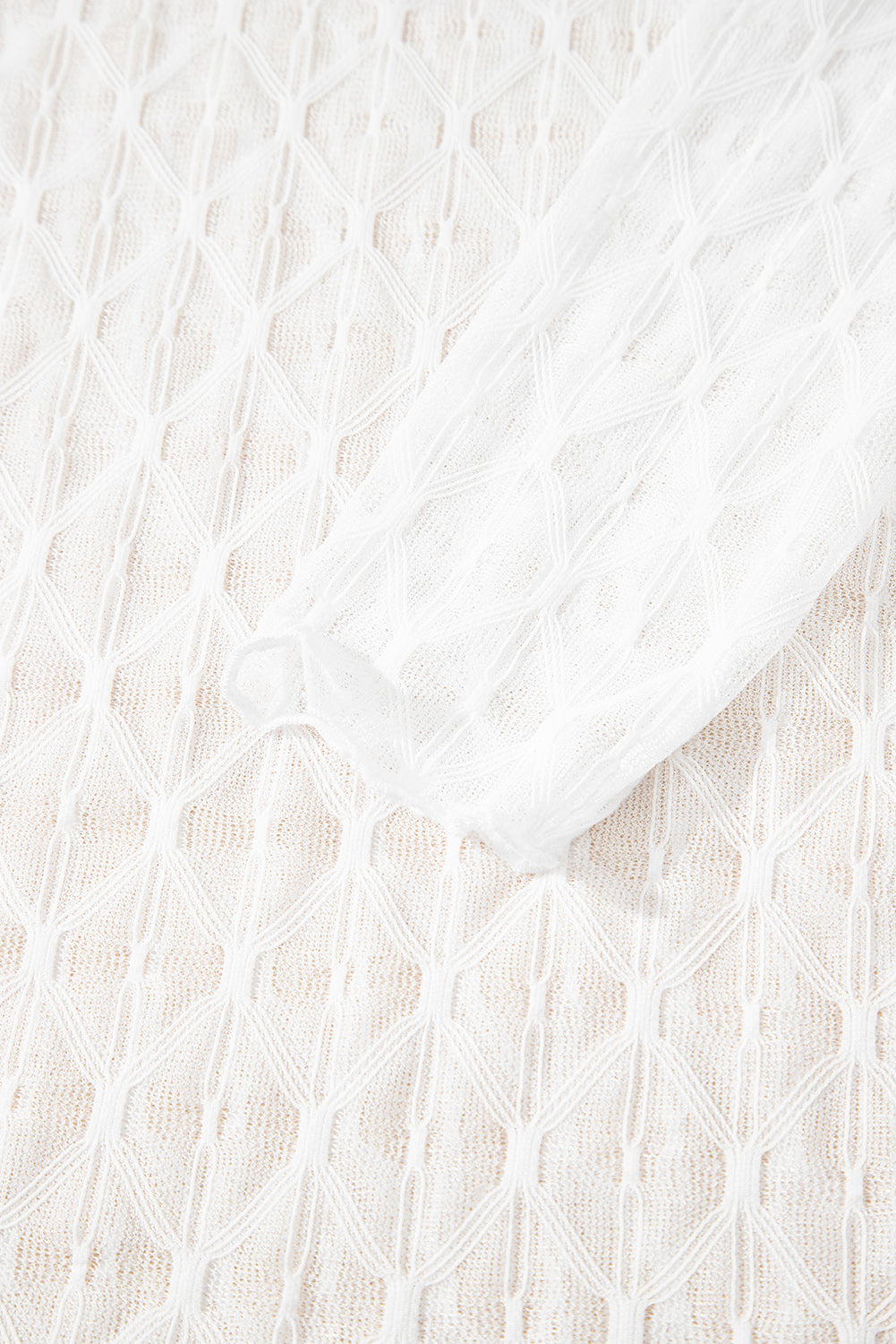 Coffee Sheer Mesh Lettuce Trim Slim Long Sleeve Top