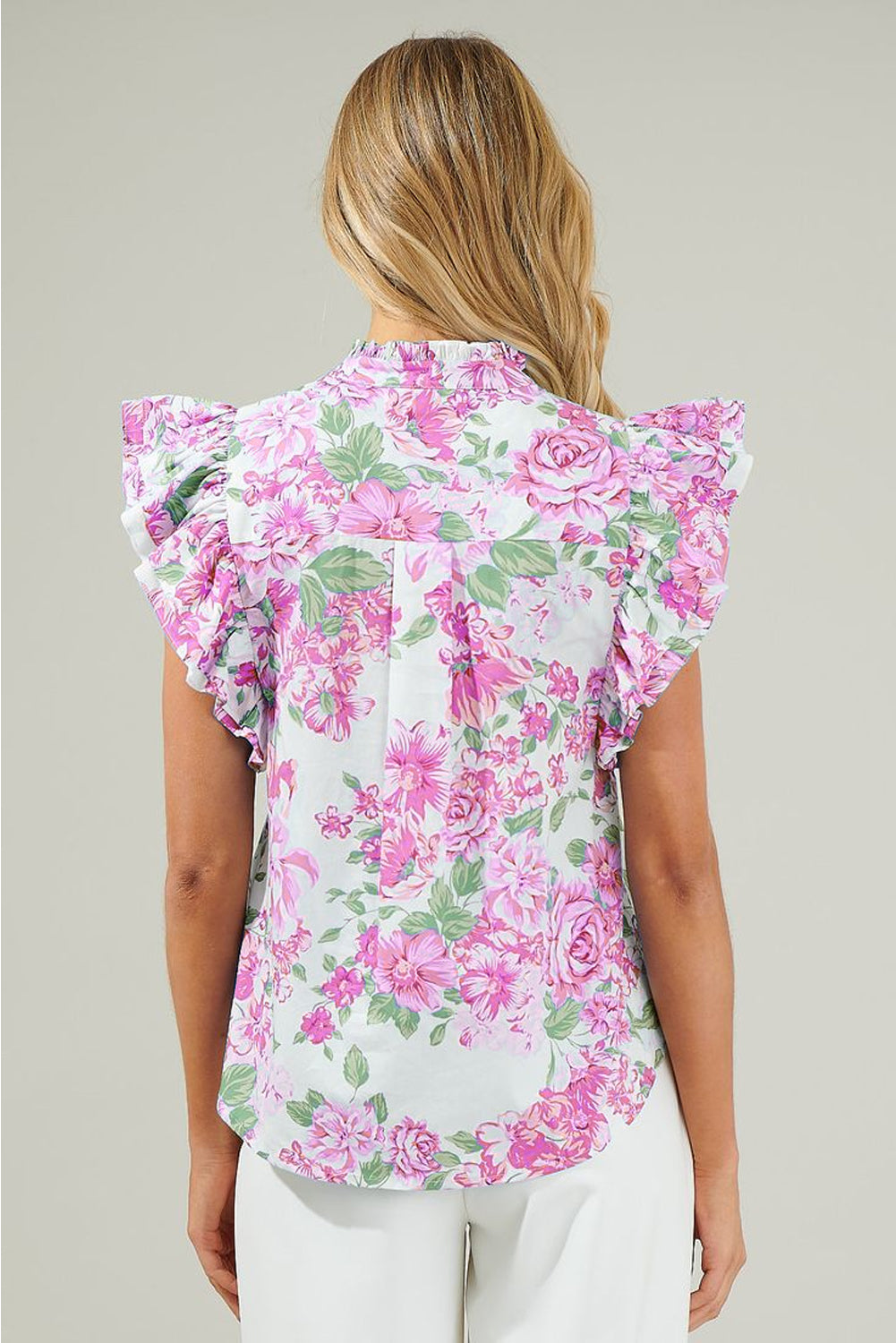 Floral Print Ruffle Sleeve Frilly Button Up Shirt