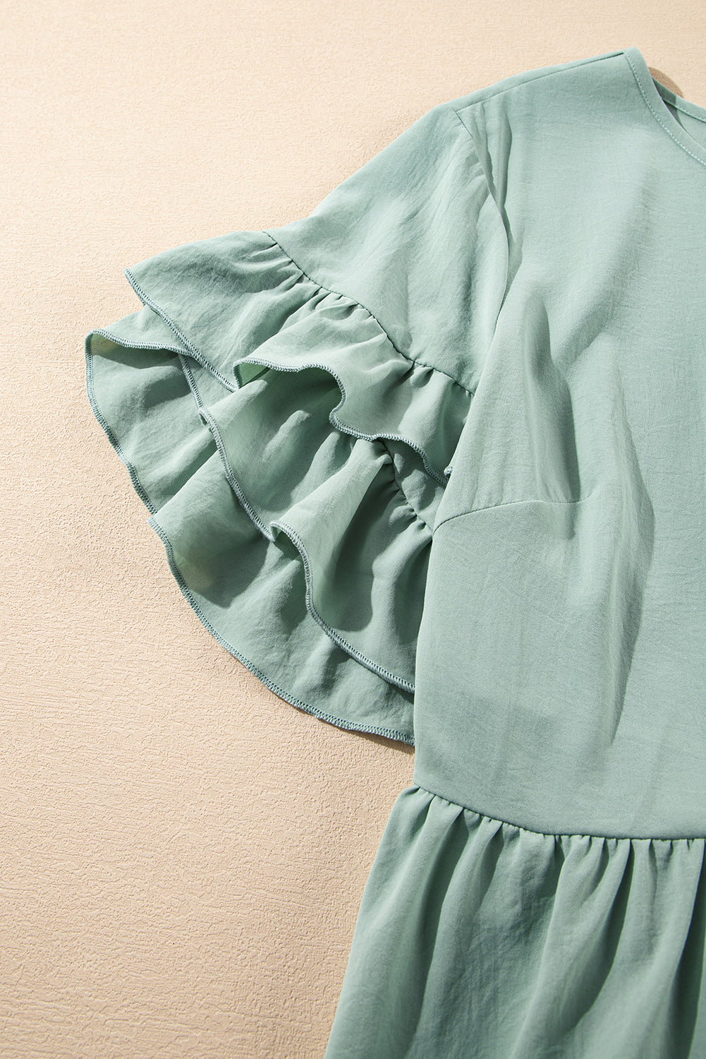 Grass Green Plain Ruffle Hem Plus Size Flared Mini Dress