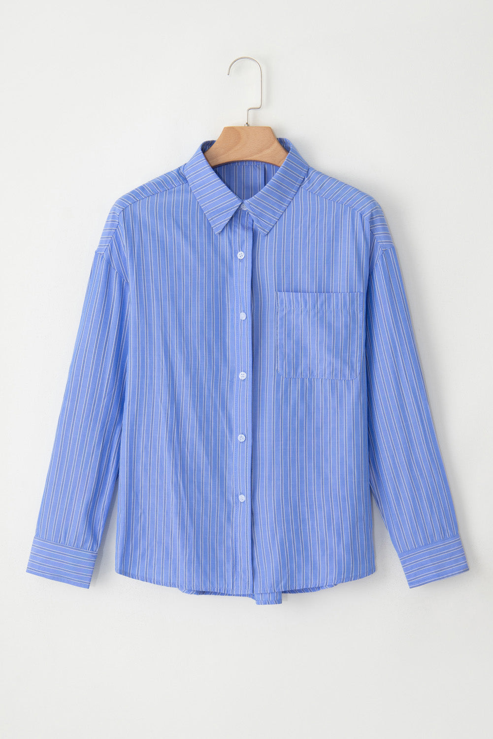 Sky Blue Stripe Button Up Oversized Casual Shirt