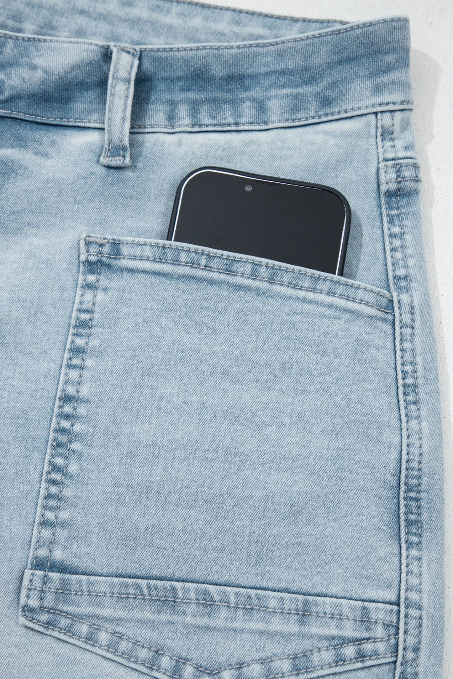 Sail Blue Frayed Cropped Straight Jeans