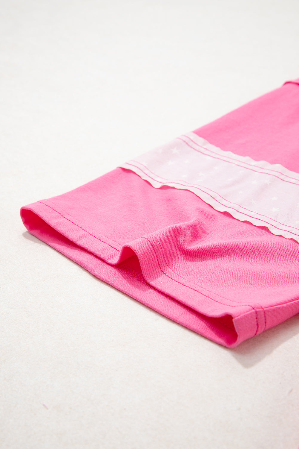 Pink Raw Edge Frayed Star Patched Plus Size Top