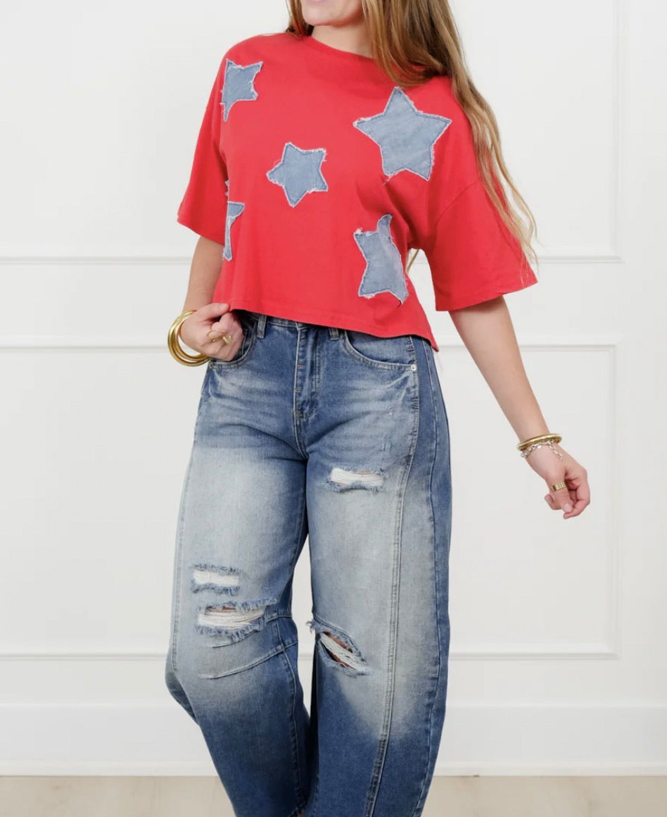 Star Patch Crew Crop Top