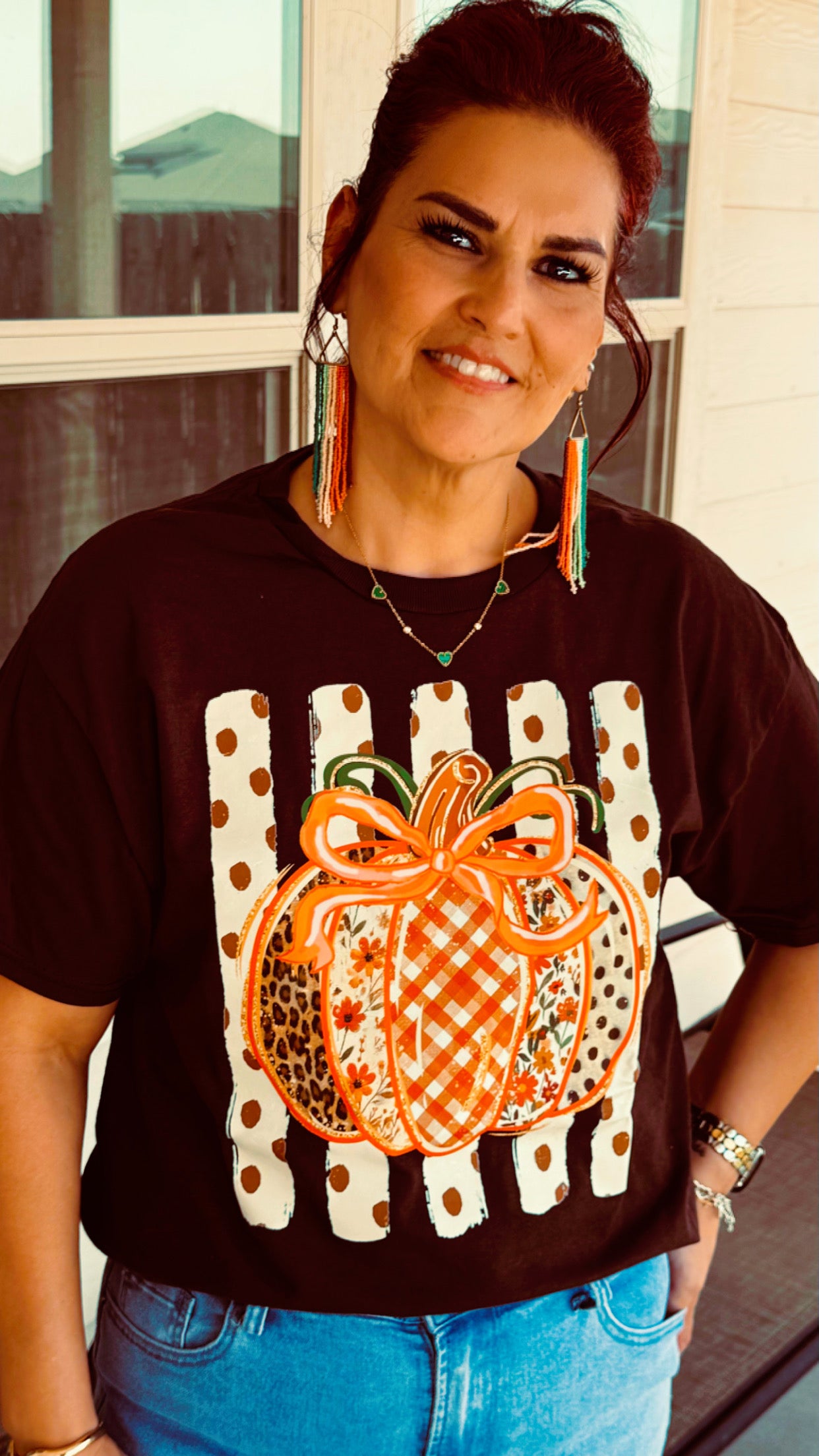 Patchwork Pumpkin Bow Graphic Tee