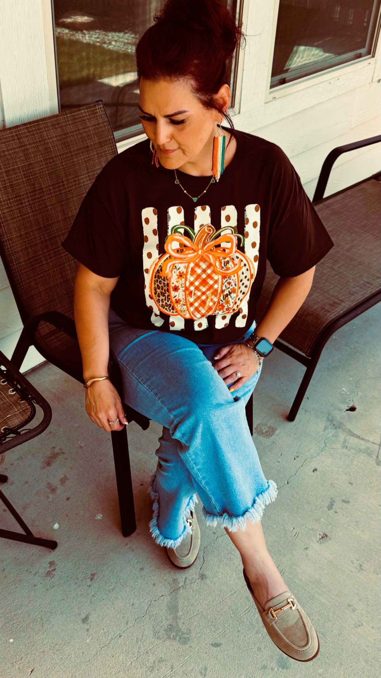 Patchwork Pumpkin Bow Graphic Tee