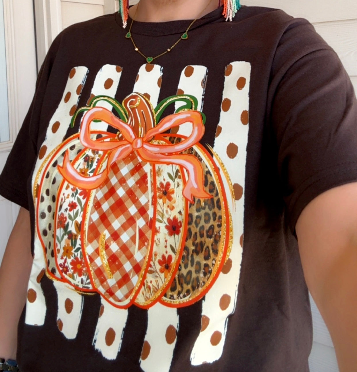 Patchwork Pumpkin Bow Graphic Tee