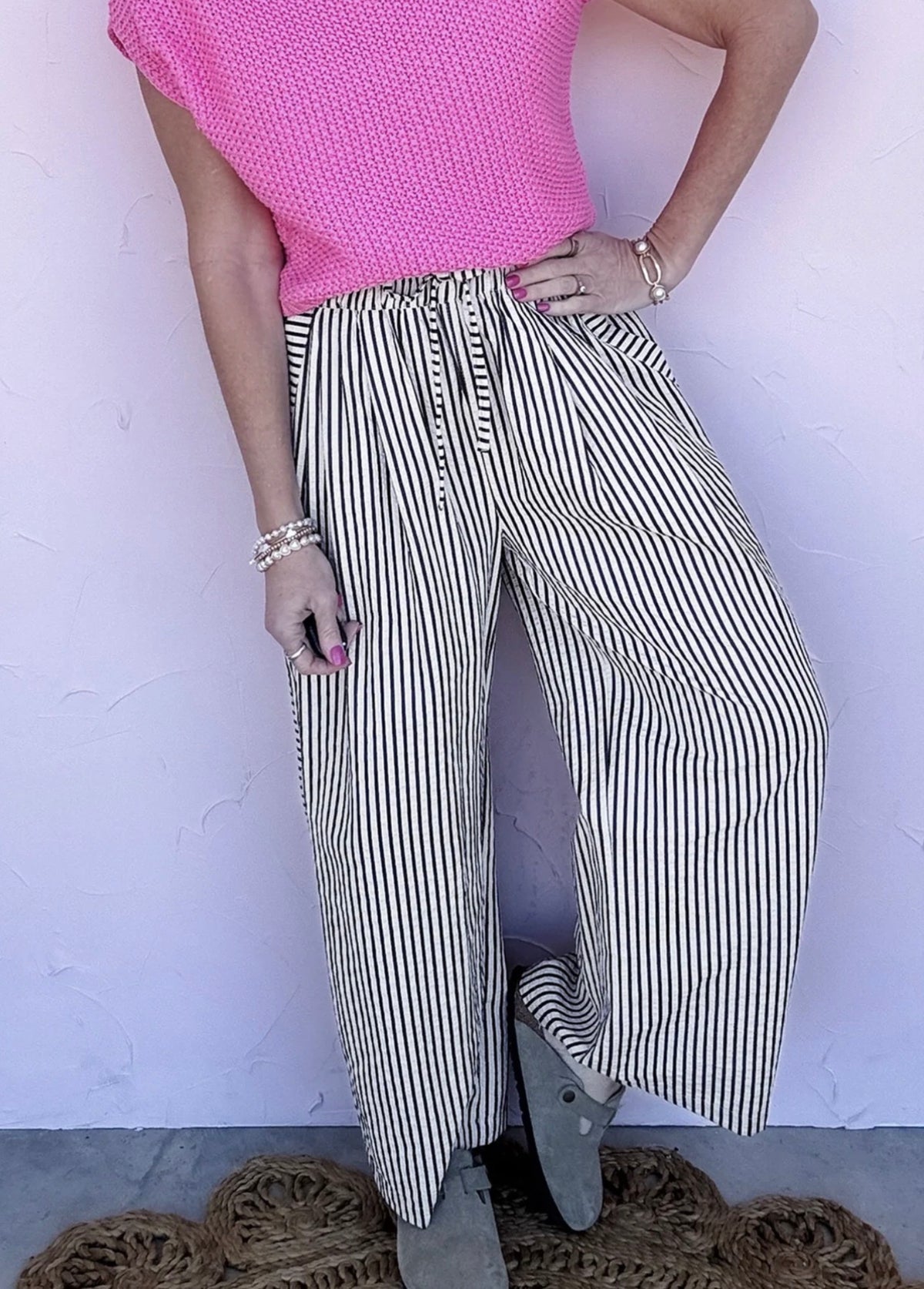 Black Stripe Wide Leg Casual Pants