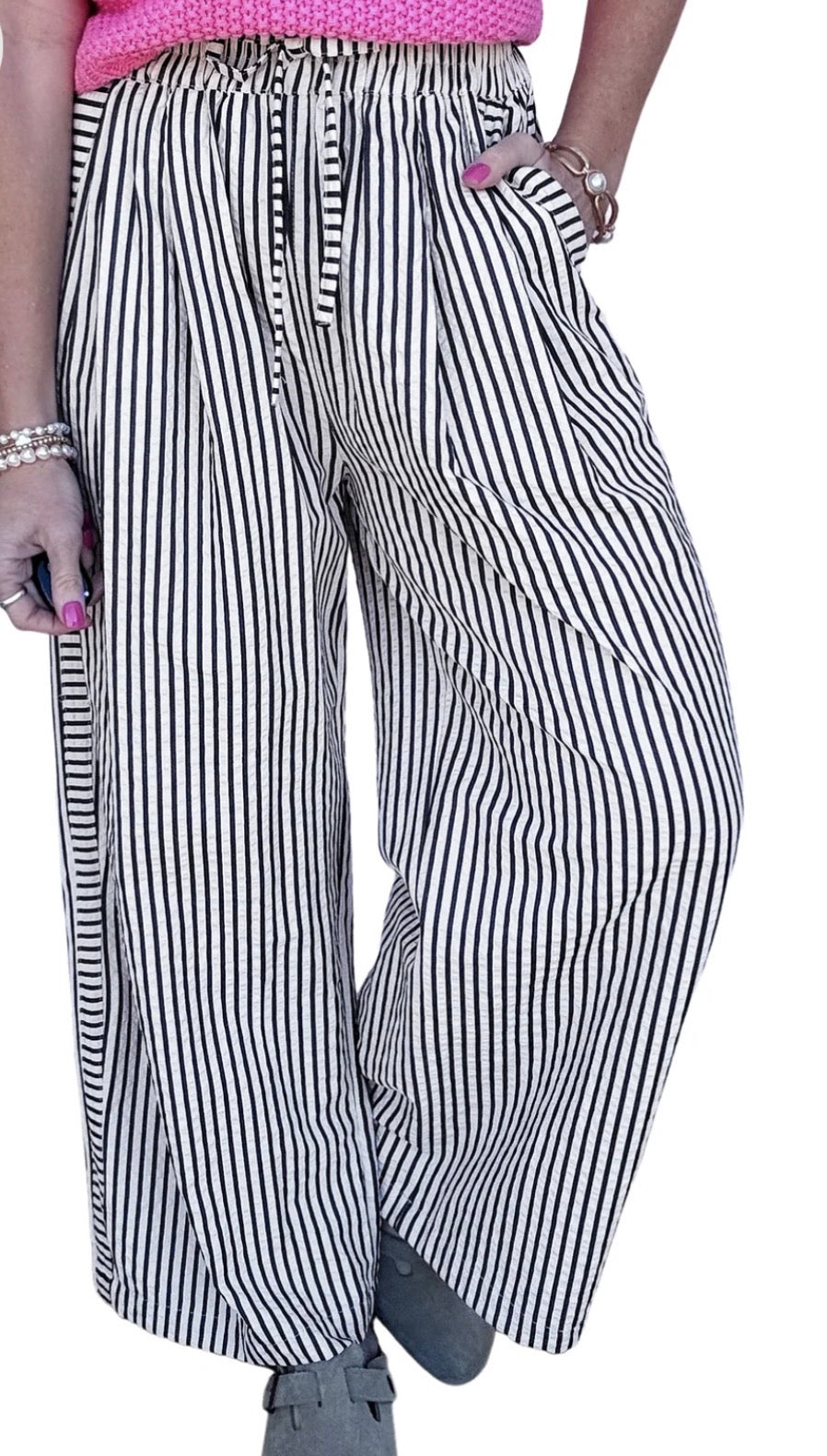 Black Stripe Wide Leg Casual Pants