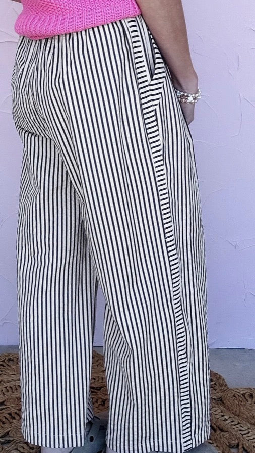 Black Stripe Wide Leg Casual Pants
