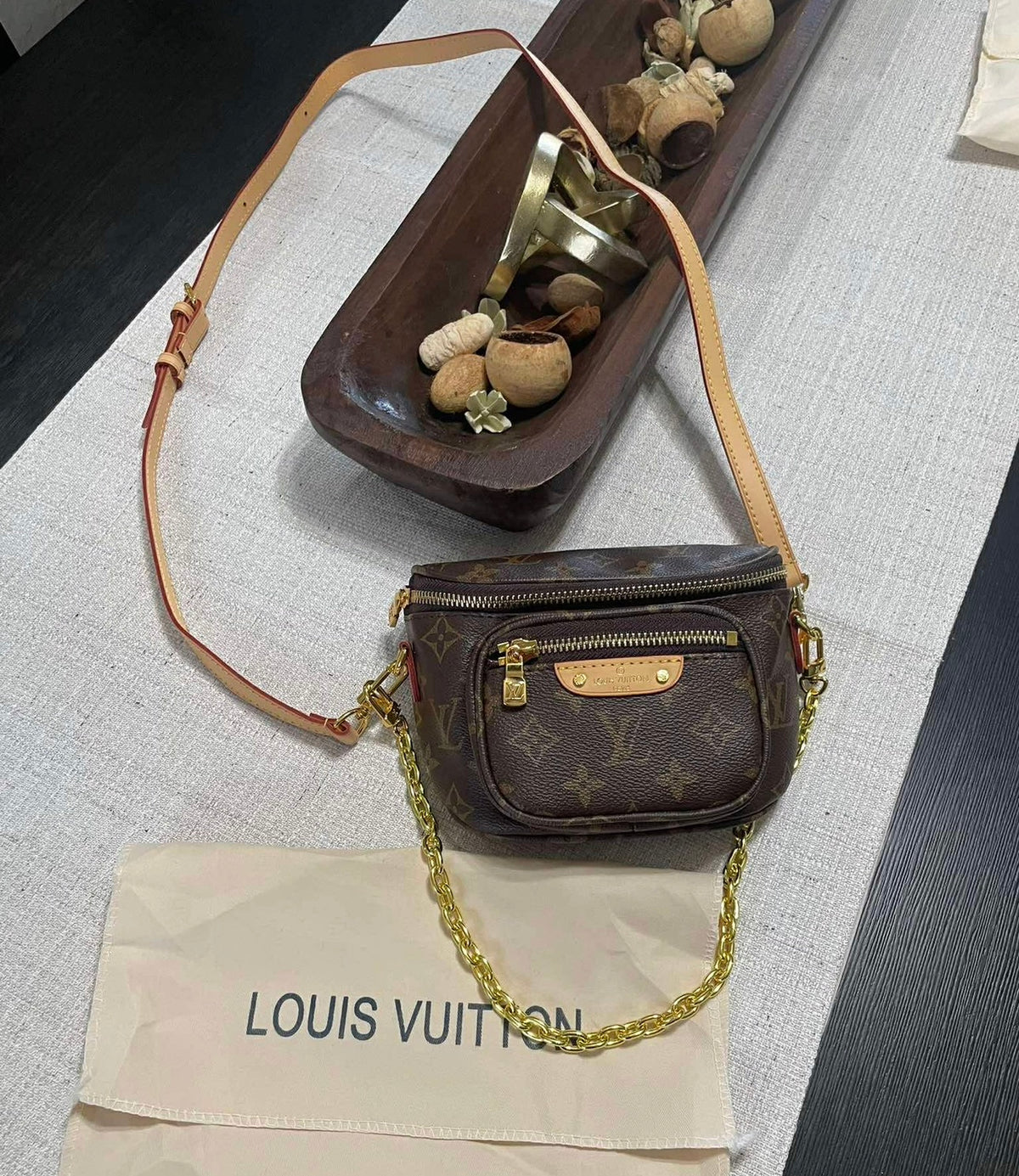 Bumbag Handbag Canvas Leather Monogram Brown