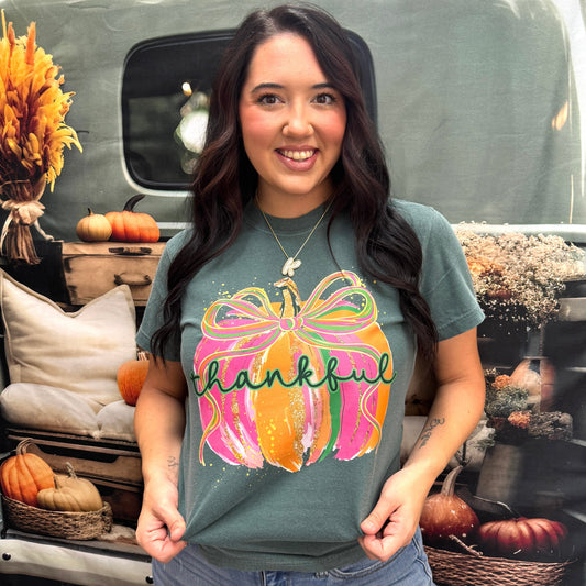 Colorful Thankful Pumpkin Graphic Tee D-1057