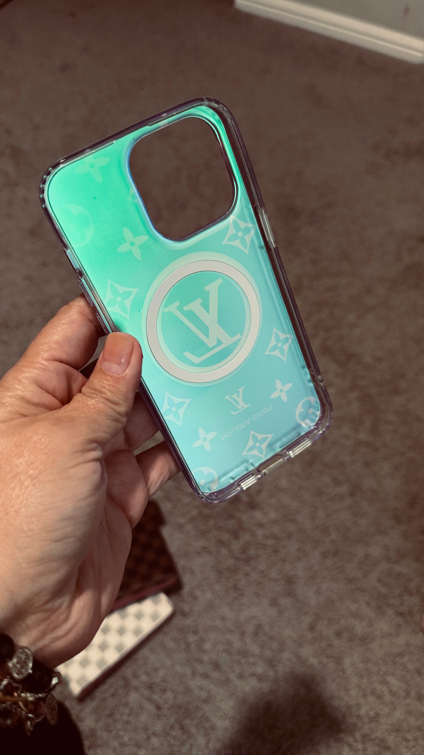 Neon LV Monogram iphone 15 ProMax Case – Slim MagSafe TPU