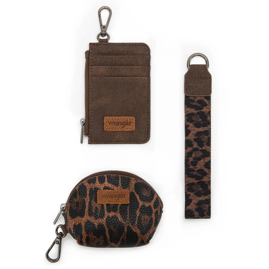 Wrangler Leopard Print Dual Pouch Wristlet -Coffee