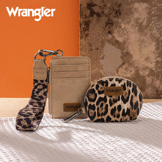 Wrangler Leopard Print Dual Pouch Wristlet -Tan