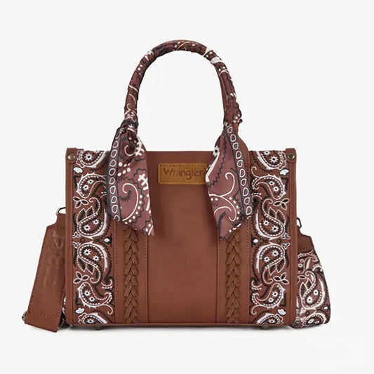 Wrangler Bandana Paisley Print Tote/Crossbody -Brown