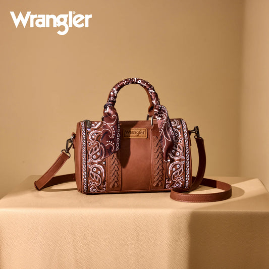 Wrangler Bandana Paisley Print Barrel Crossbody -Brown