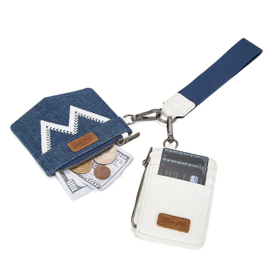 Wrangler logo "W" Embroidered Dual Pouch Wristlet -Beige