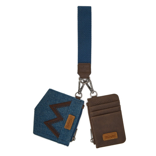 Wrangler logo "W" Embroidered Dual Pouch Wristlet -Coffee