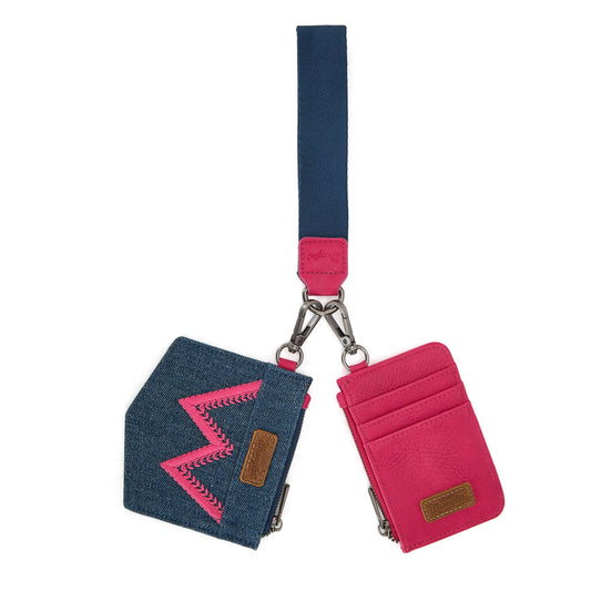 Wrangler logo "W" Embroidered Dual Pouch Wristlet -Hot Pink