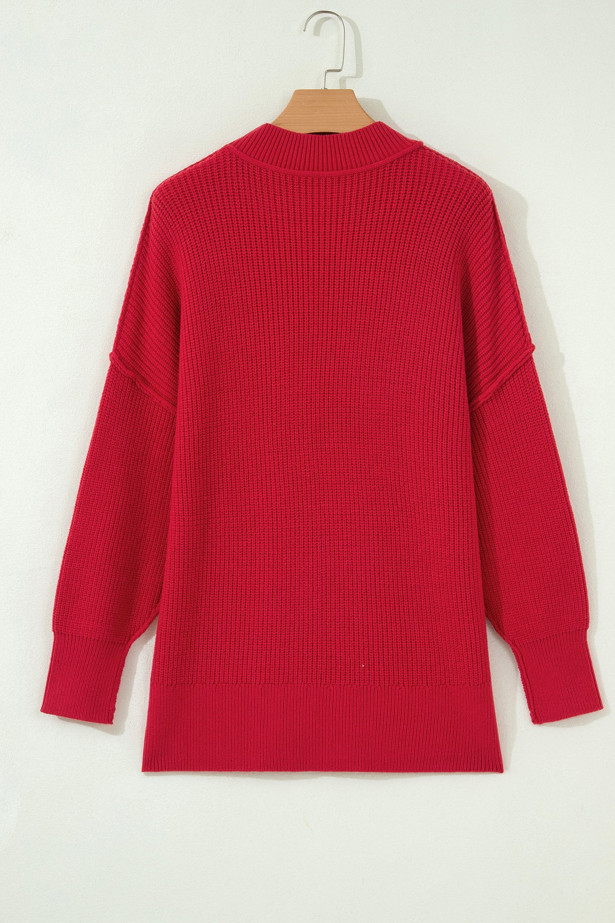 Red Dahlia Long Sleeve Ribbed Knit Stand Neck Regular Fit Sweater