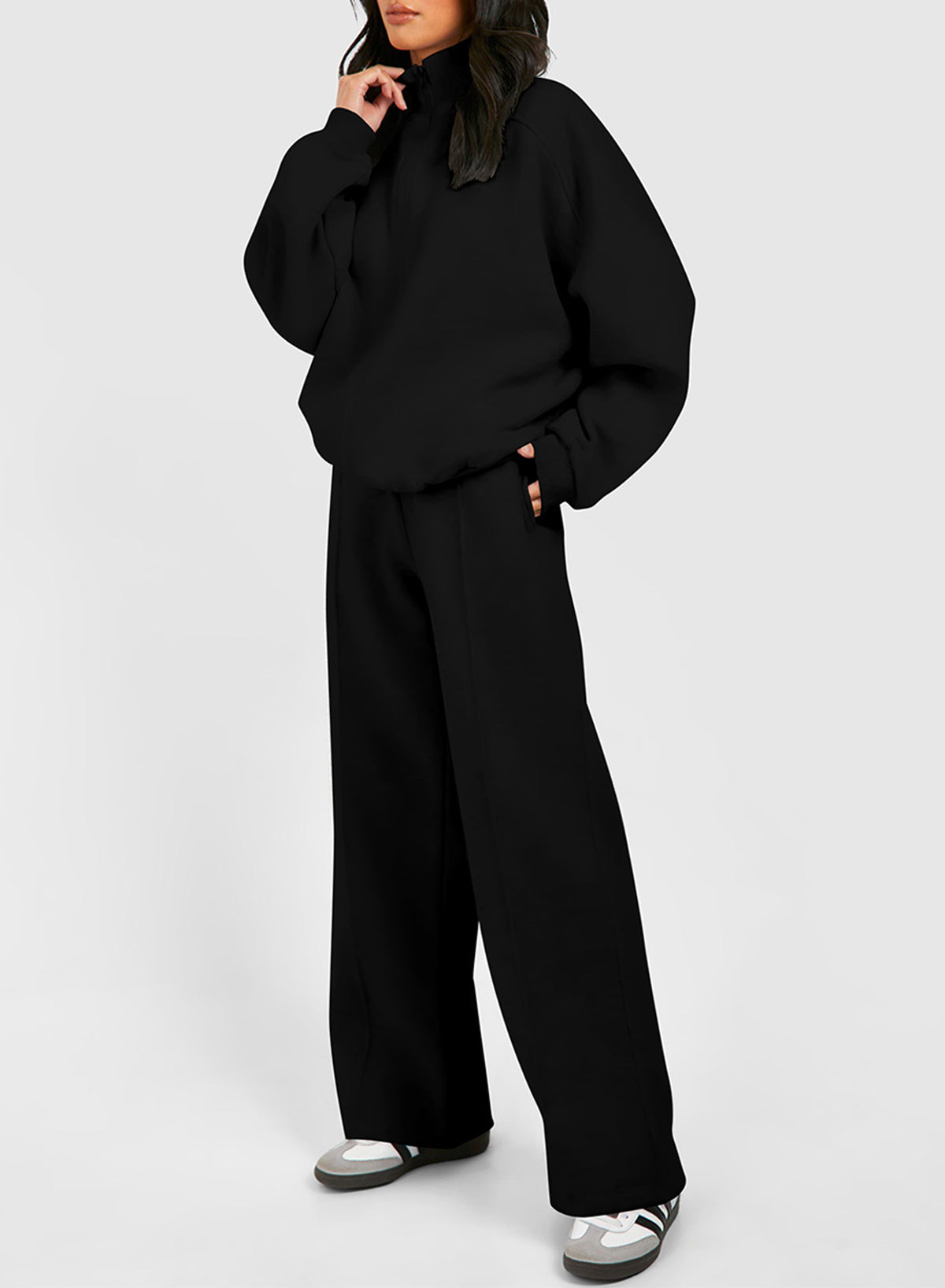 Black Half Zip Sweatshirt and Pants Set