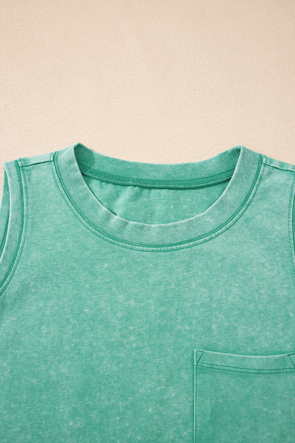 Sea Green Mineral Wash Patched Chest Pocket Tank Top