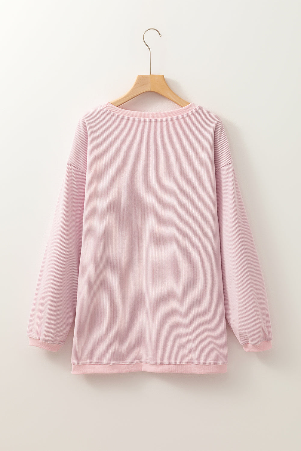 Light Pink Plain Drop Sleeve Crinkle Rib Oversized Sweatshirt