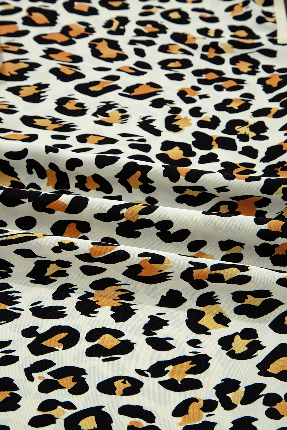 Khaki Leopard Print Long Sleeve Striped V Neck Top