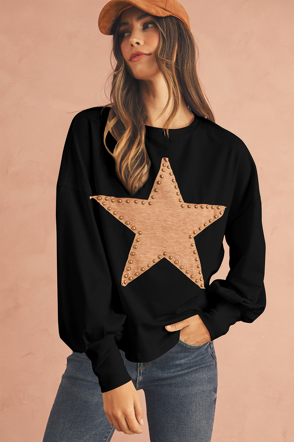 Gossamer Pink Studded Star Graphic Oversized Top