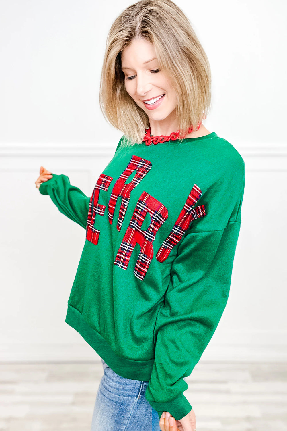 Sea Green Plaid MERRY Christmas Holiday Sweatshirt