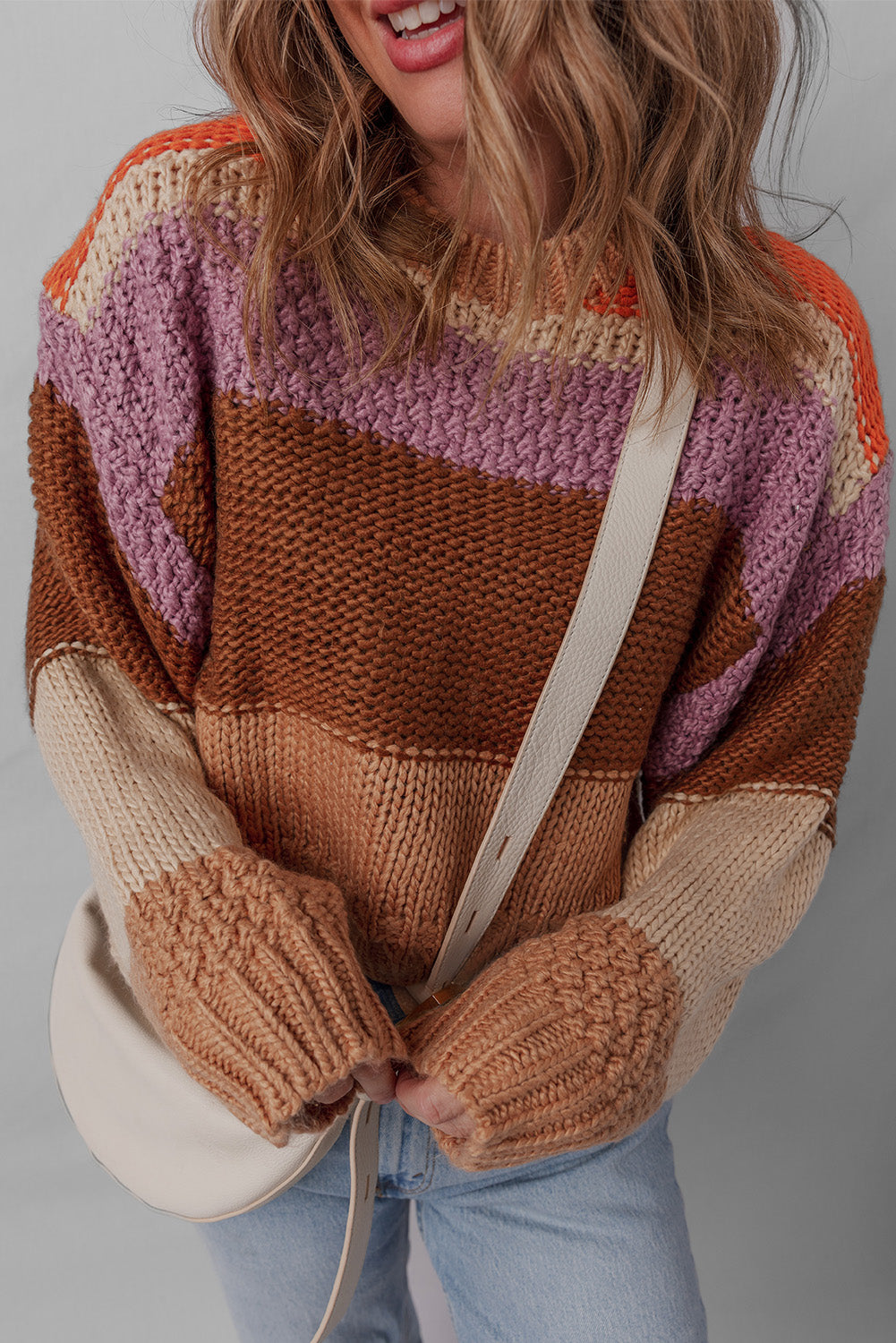 Multicolour Cropped Colorblock Knitted Sweater