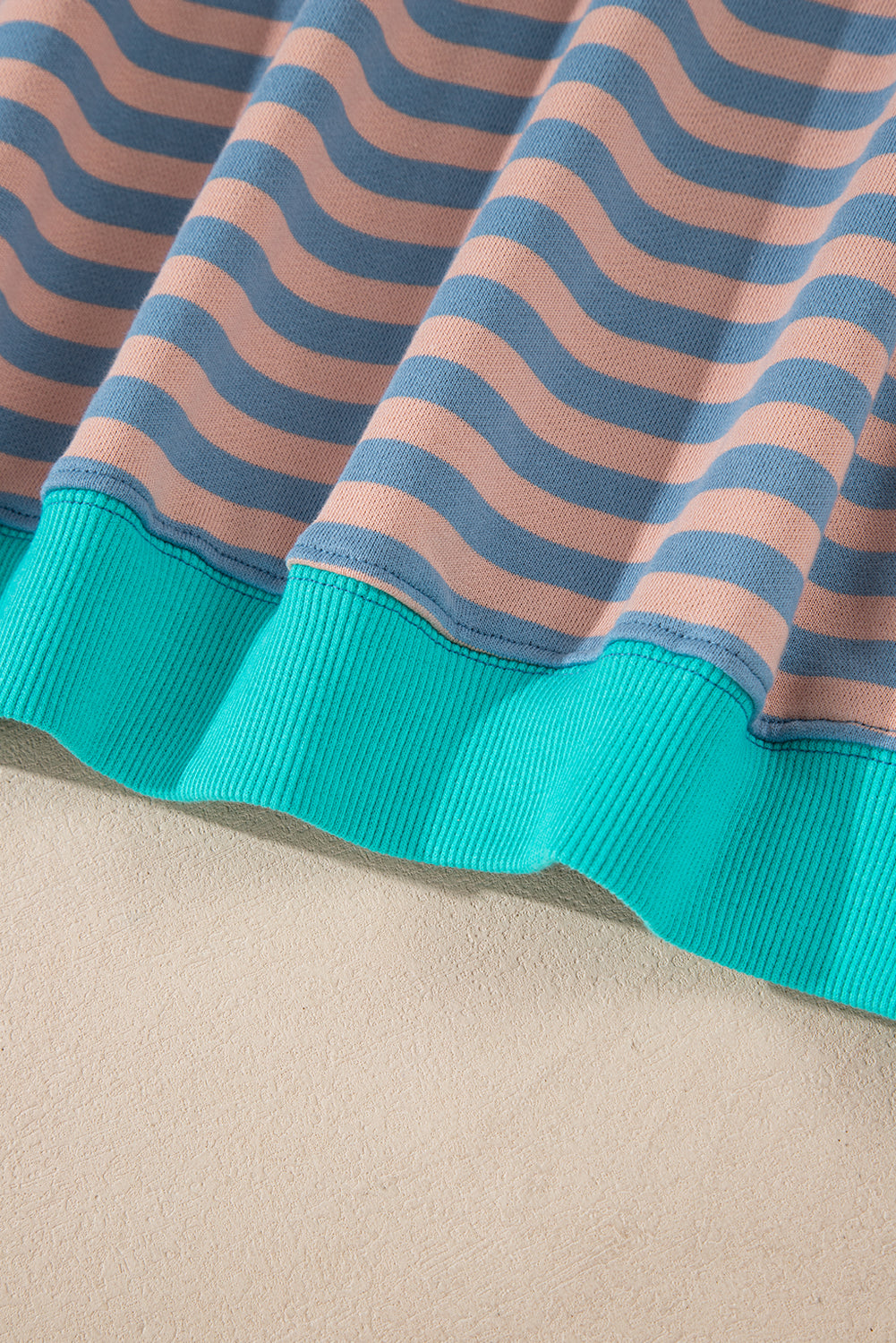 Sky Blue Striped Contrast Trim Drop Shoulder Sweatshirt