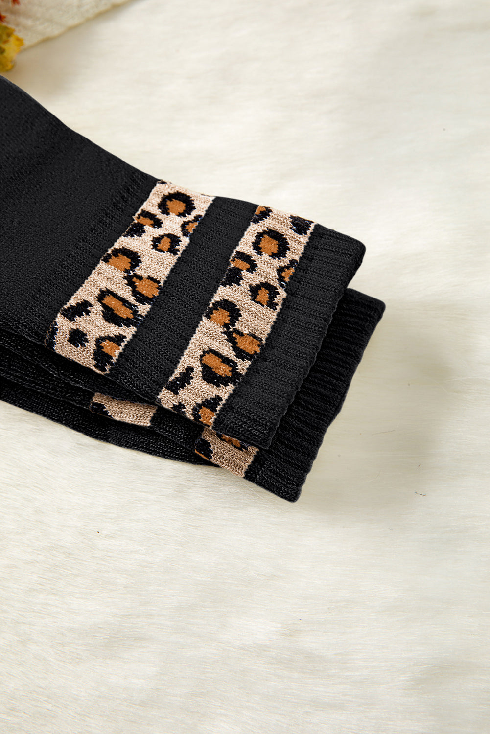 White Leopard Double Stripe Crew Socks