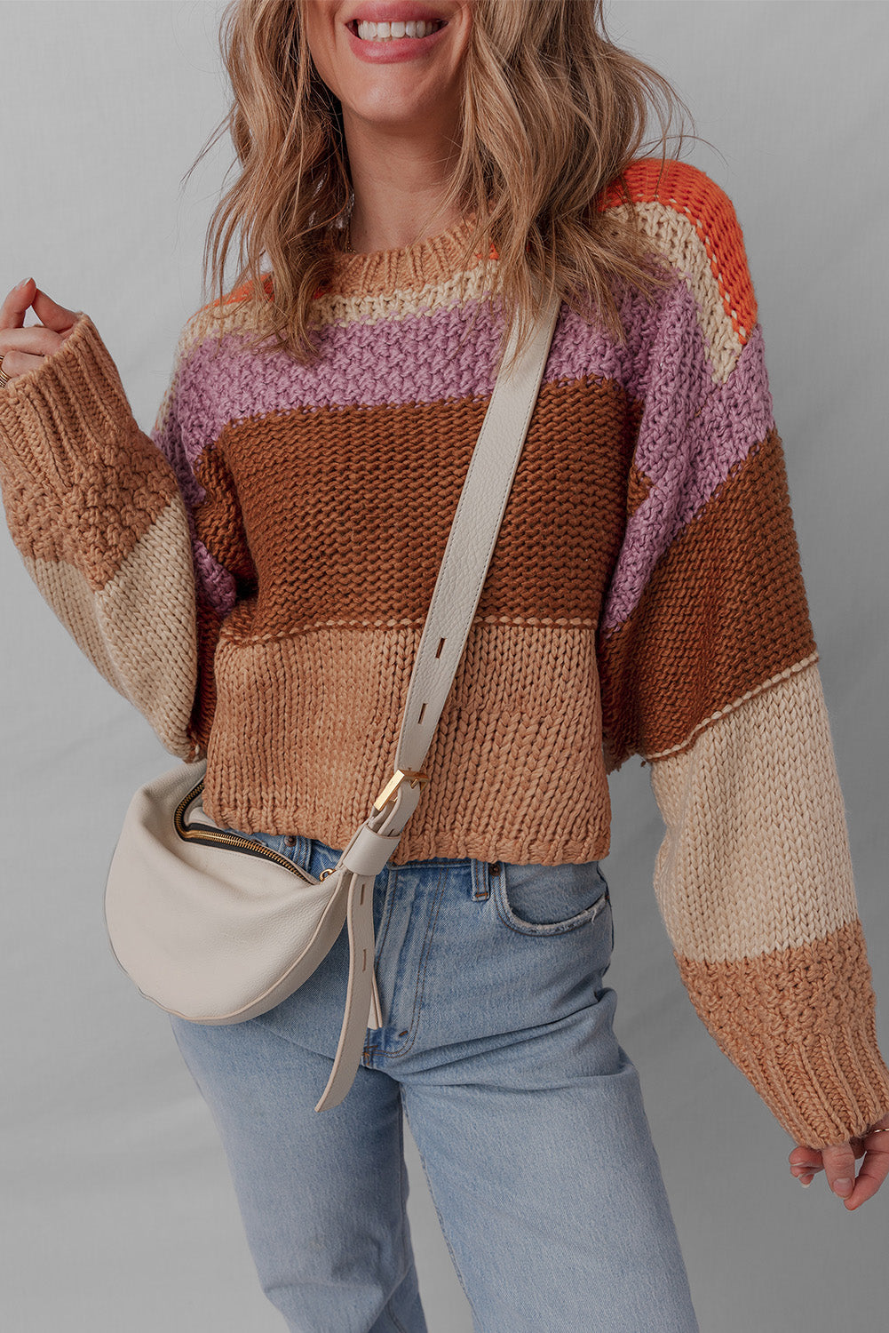 Multicolour Cropped Colorblock Knitted Sweater