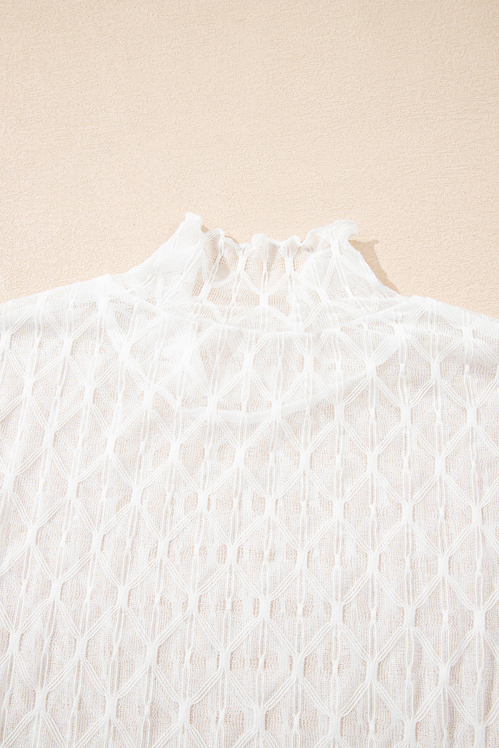 Coffee Sheer Mesh Lettuce Trim Slim Long Sleeve Top