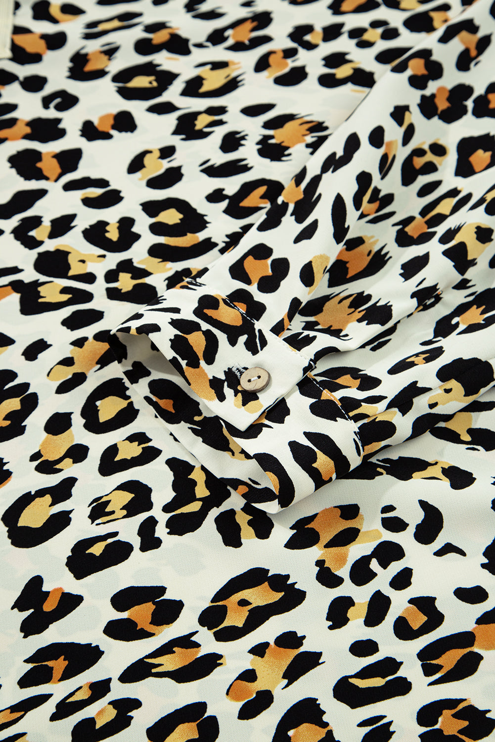 Khaki Leopard Print Long Sleeve Striped V Neck Top