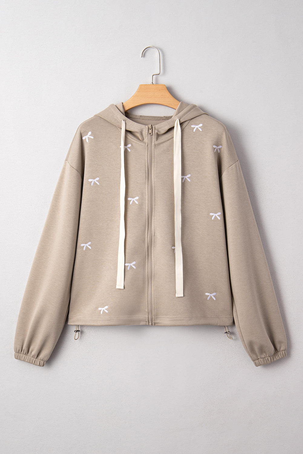 Bow Embroidered Zip Up Hoodie